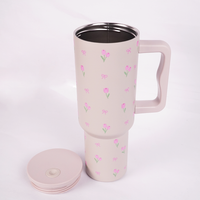 Pink Tulip Bow Tumbler with Straw & Hand