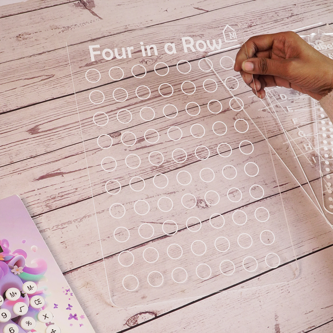 Reusable Four in a Row Game Board for Kids Learning Board with Pen Box & Cleaning Cloth