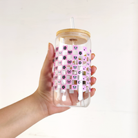 Glass Tumbler Combo – Cherry & Panda Design with Bamboo Lid & Straw (Set of 2)