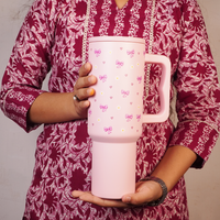 Cute Pastel Pink Tumbler with Bow, Daisy & Heart