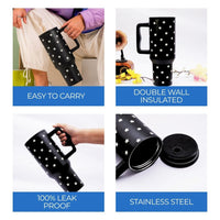 Black Daisy Stainless Steel Travel Tumbler with Handle