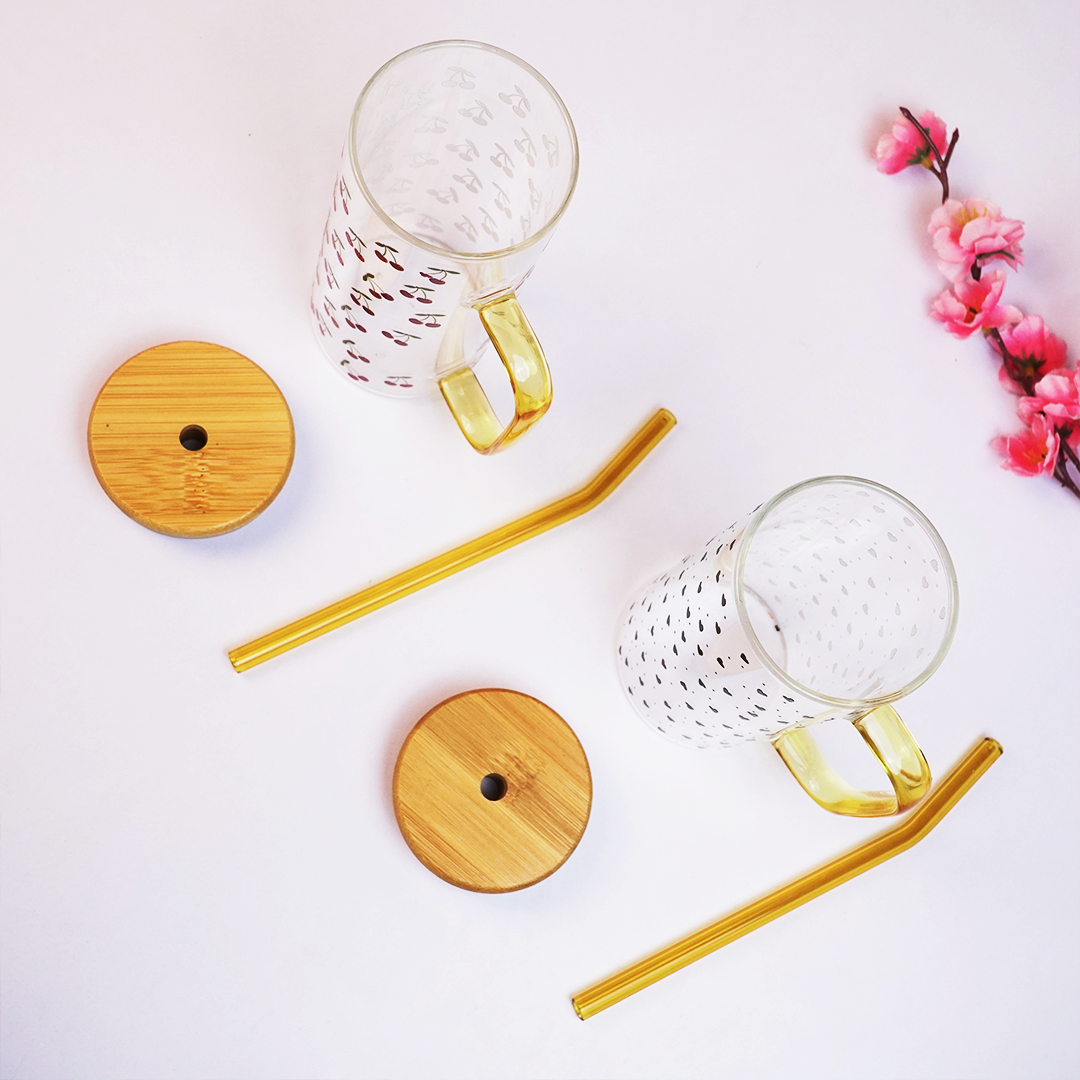 Set of 2 Sweet Hearts & Blooms Glass Tumbler Set