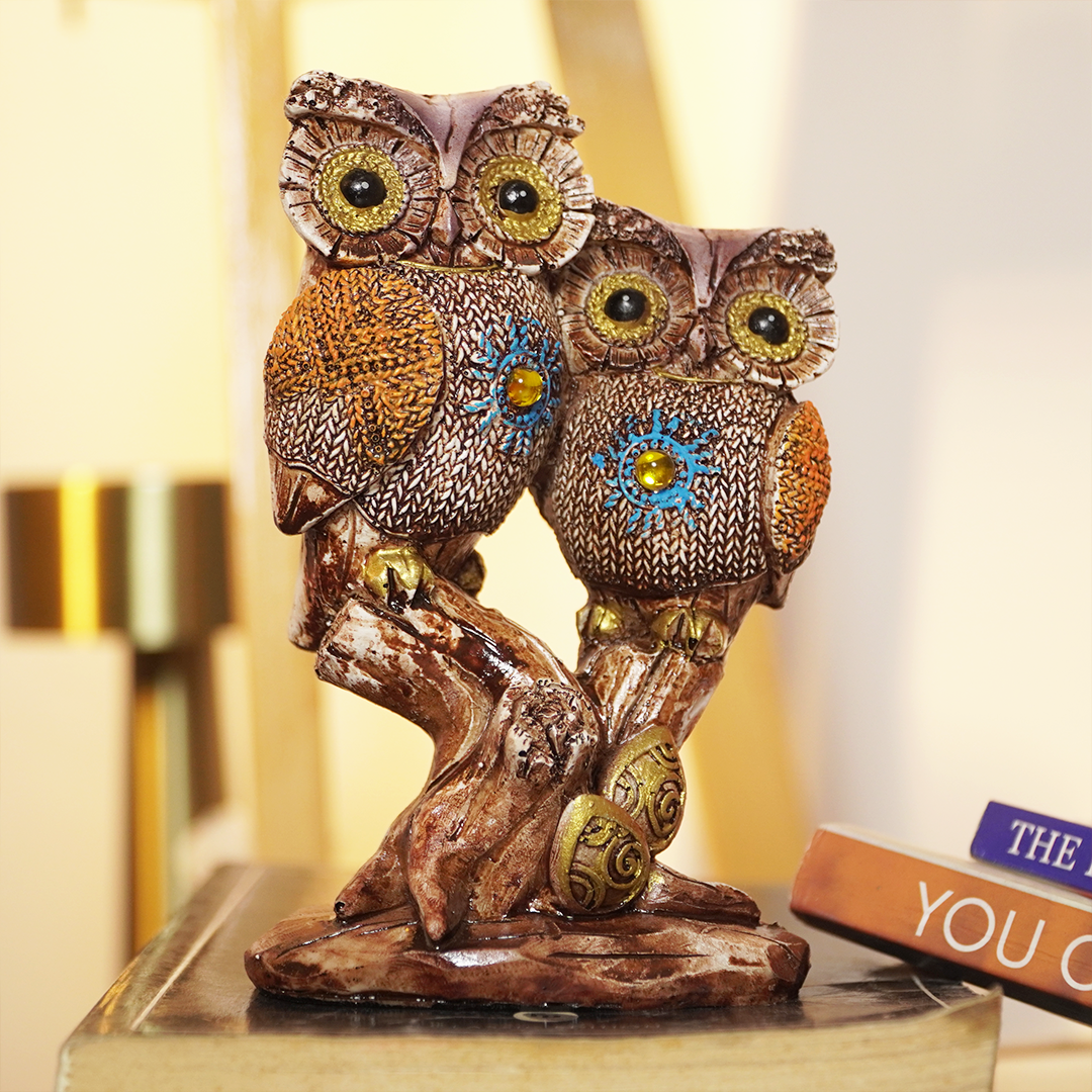 OwlBond™ Resin Decor Showpiece – Couple Owl Figurine on Tree