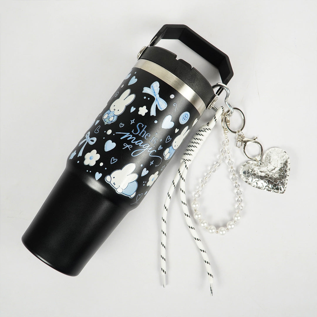 She Is Magic Printed Tumbler with Handle & Straw | Reusable Travel Cup | Stylish Everyday Drinkware