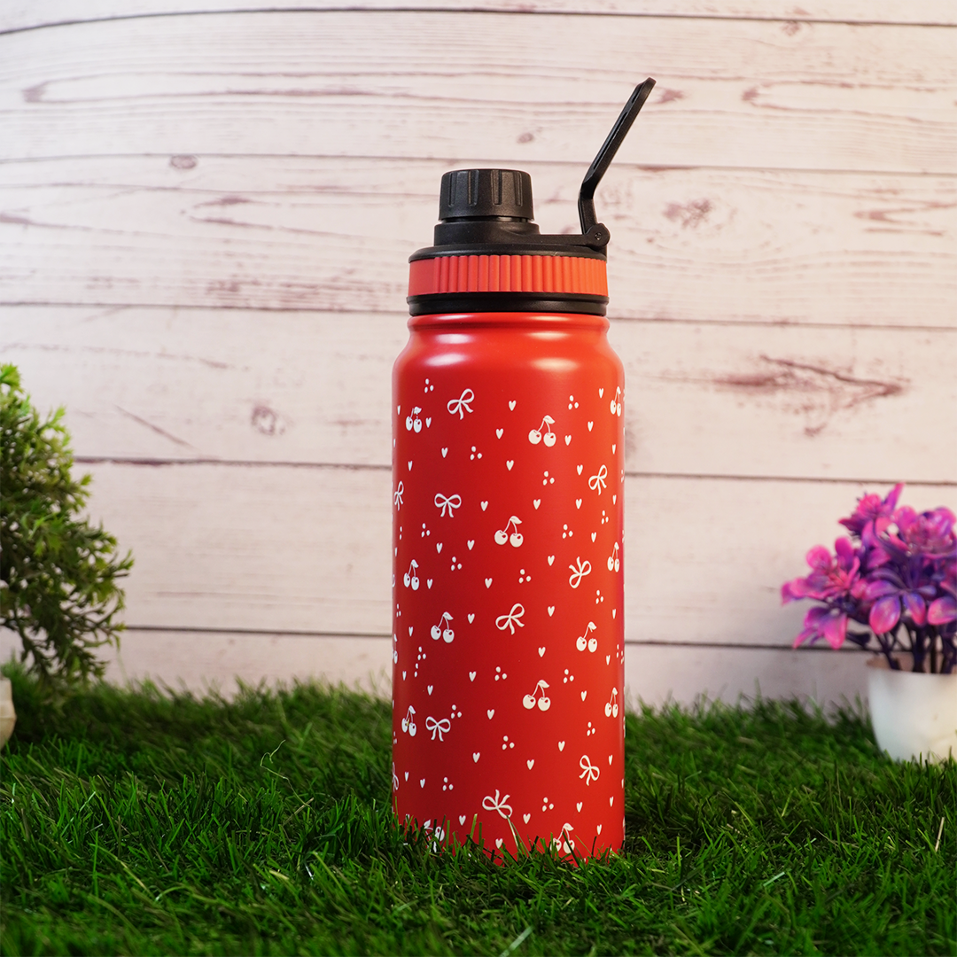 Cherry Print Stainless Steel Water Bottle