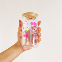 Cherry Bliss Glass Tumbler with Bamboo Lid & Straw – Cute & Eco-Friendly Drinkware