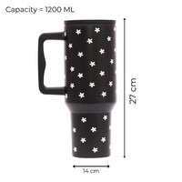 Black Daisy Stainless Steel Travel Tumbler with Handle