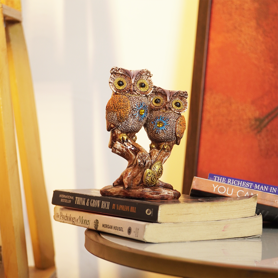 OwlBond™ Resin Decor Showpiece – Couple Owl Figurine on Tree
