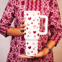 Red & Maroon Scattered Hearts Print TUMBLER