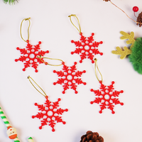 Set-6 Christmas Snowflake Ornaments – Red Hanging Decorations for Tree