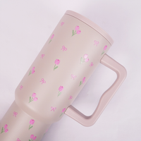Pink Tulip Bow Tumbler with Straw & Hand
