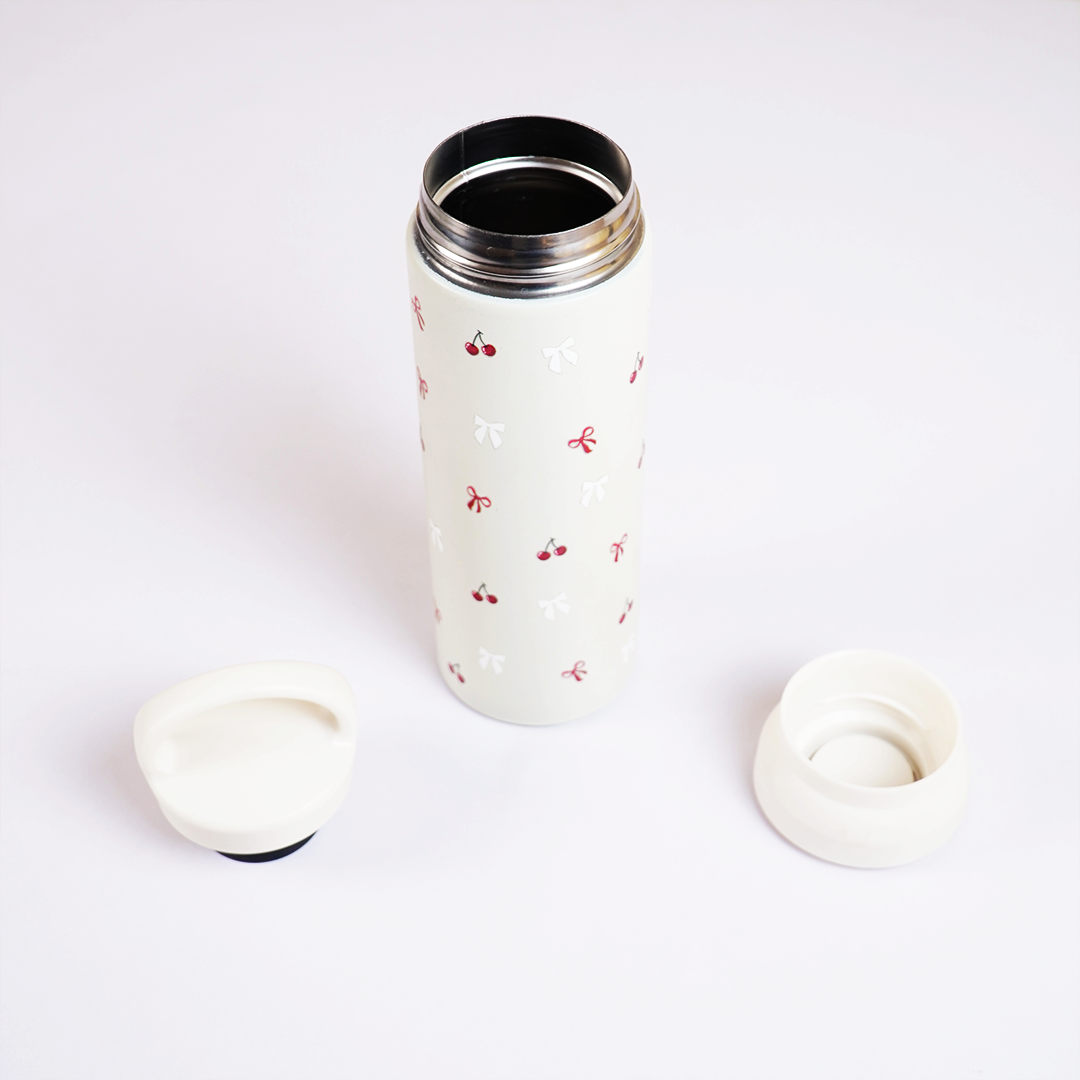 Cherry Charm Water Bottle – Stay Fresh in Style-White