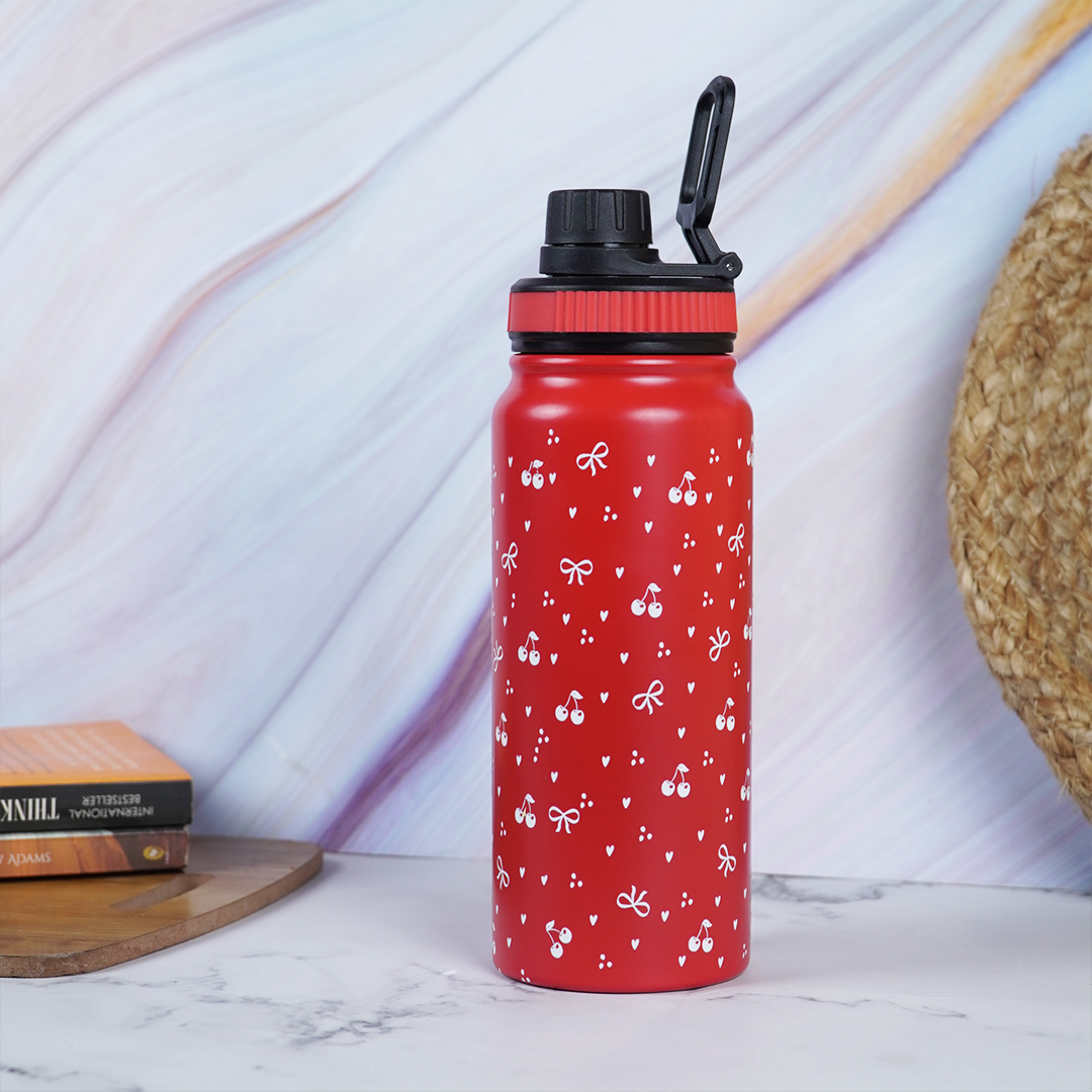 Cherry Print Stainless Steel Water Bottle