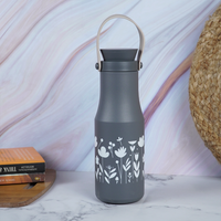 Matte Grey Floral Stainless Steel Water Bottle