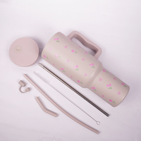 Pink Tulip Bow Tumbler with Straw & Hand