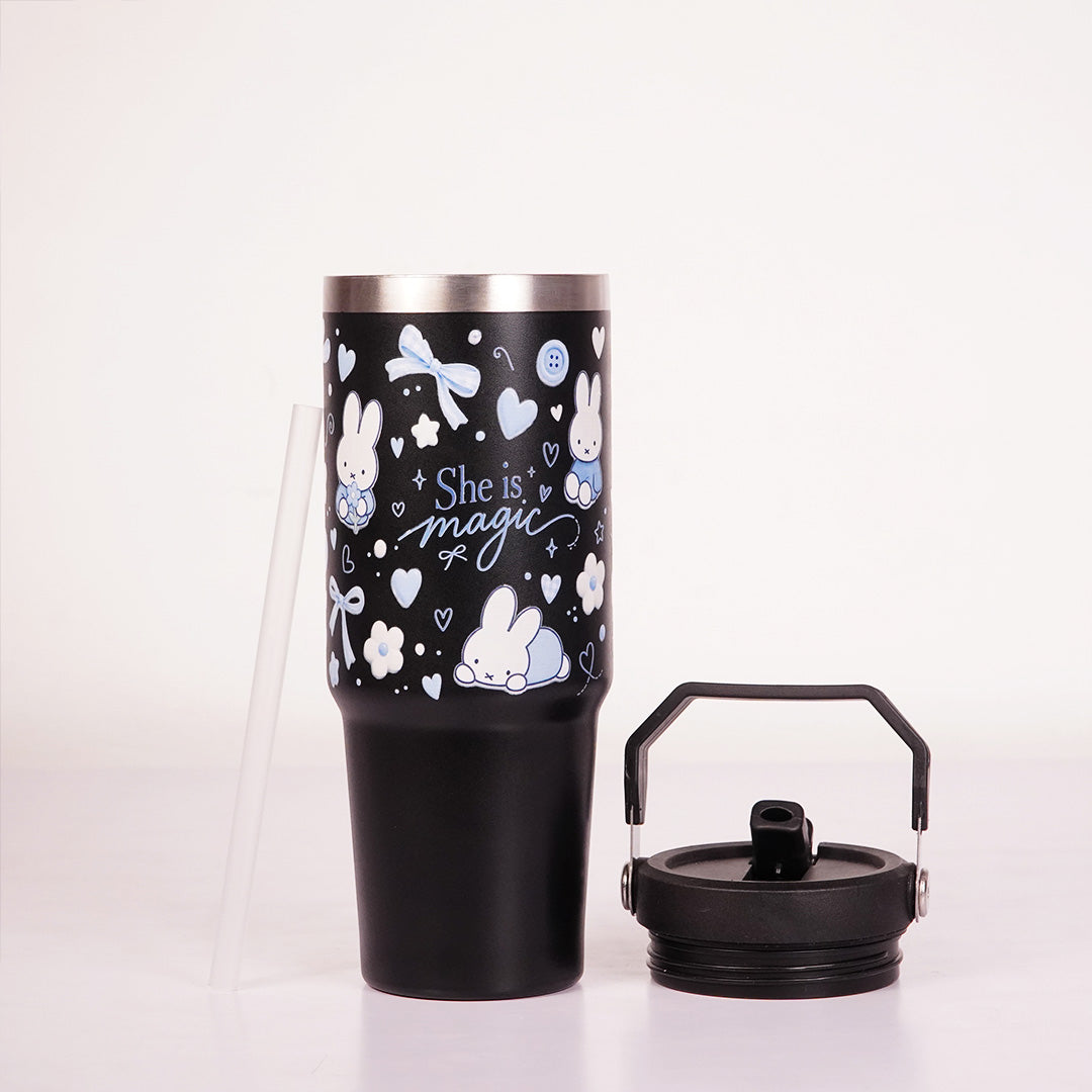 She Is Magic Printed Tumbler with Handle & Straw | Reusable Travel Cup | Stylish Everyday Drinkware