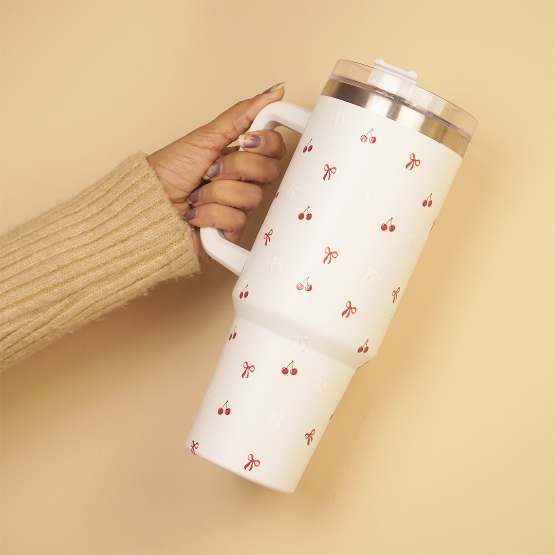 Cherry Daze Insulated Travel Tumbler with Handle & Lid with straw