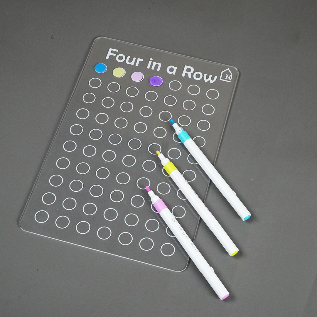 Reusable Four in a Row Game Board for Kids Learning Board with Pen Box & Cleaning Cloth