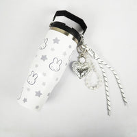 Bunny Print Tumbler with Handle & Lanyard | Reusable Travel Cup | Cute Everyday Drinkware