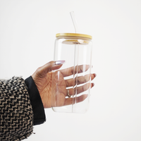 Clear Glass Tumbler with Bamboo Lid & Reusable Glass Straw