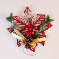 Elegant Christmas Snowflake Wall Hanging – Red Glitter With Pine Leaves & Golden Bow