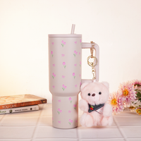 Pink Tulip Bow Tumbler with Straw & Hand