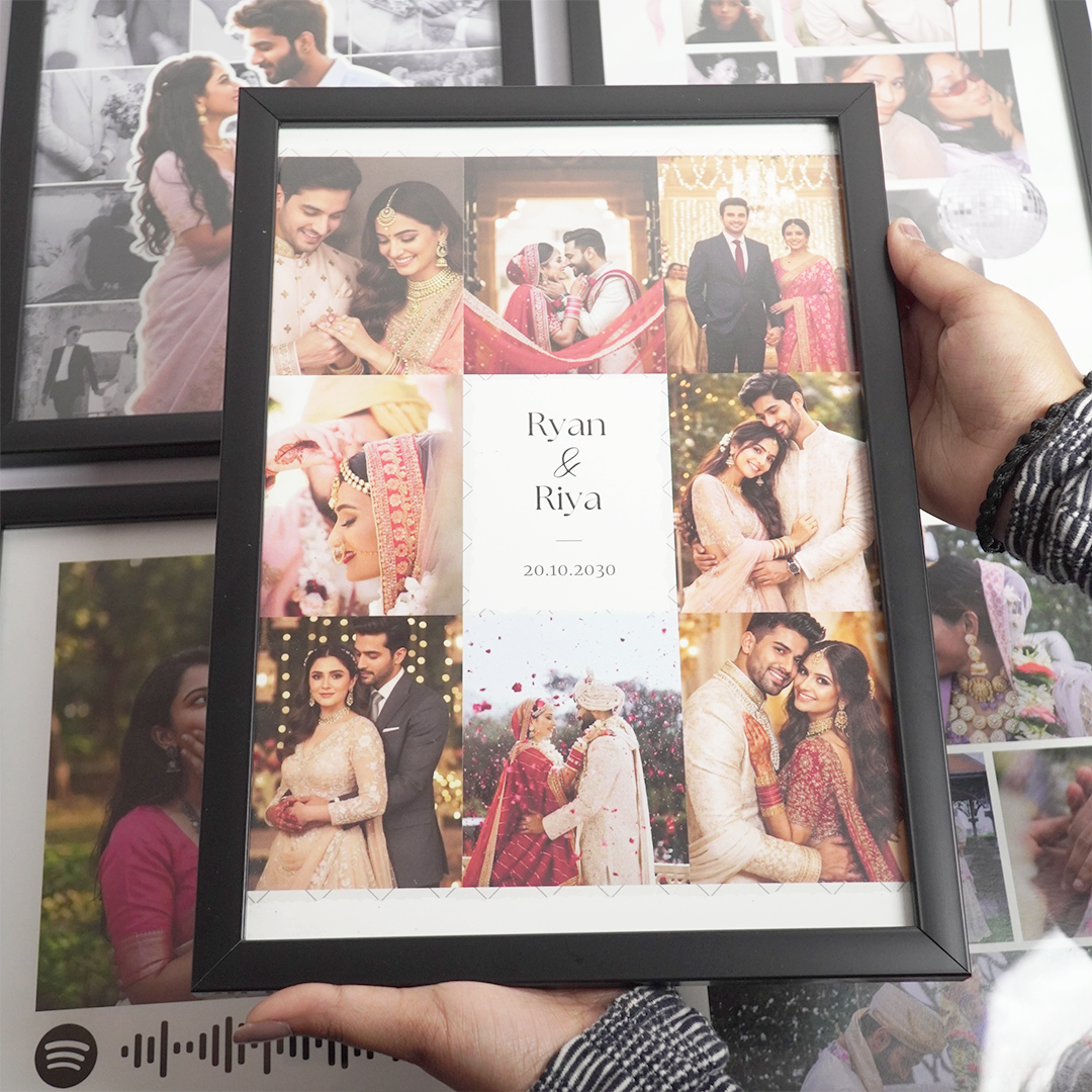 Personalized Wedding Photo Collage Frame with Names | Custom Couple Memory Frame