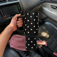 Black Daisy Stainless Steel Travel Tumbler with Handle