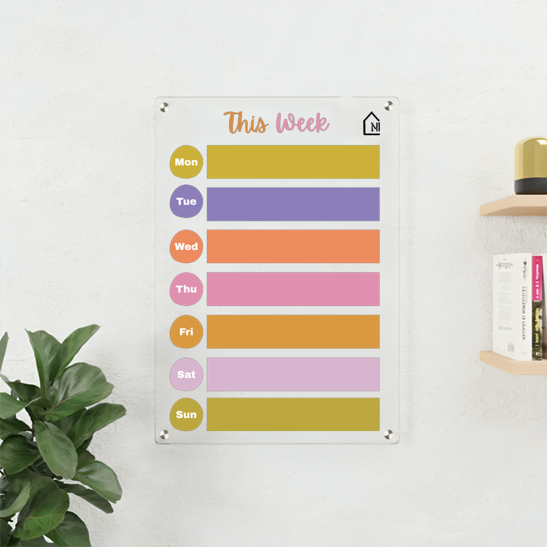 Colorful Acrylic Weekly Planner Board – Reusable Wall Organizer for Home, Office & Study