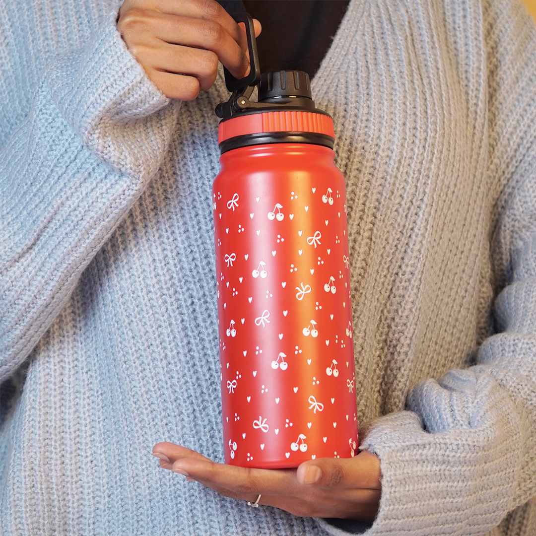 Cherry Print Stainless Steel Water Bottle