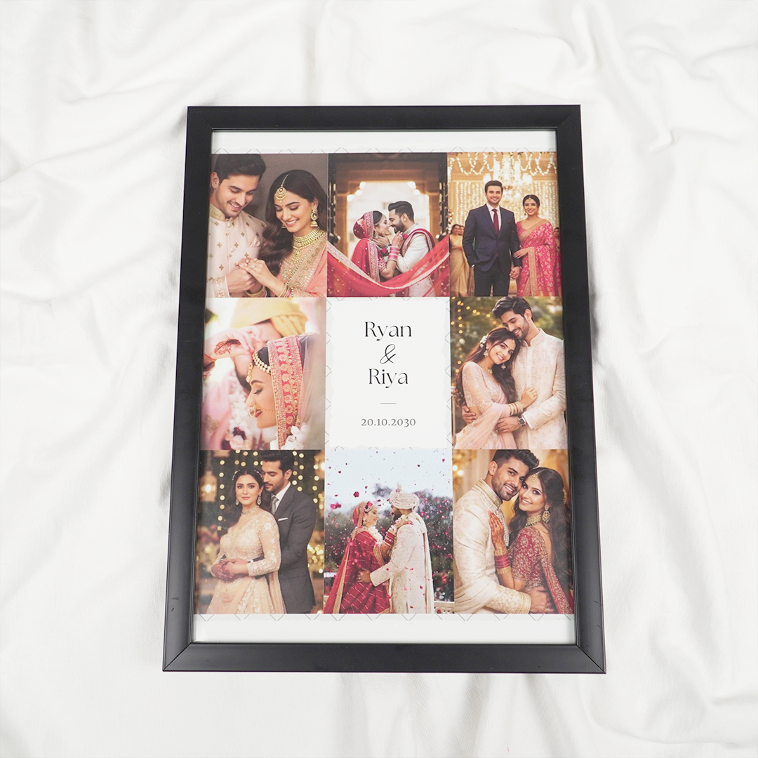 Personalized Wedding Photo Collage Frame with Names | Custom Couple Memory Frame