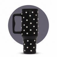 Black Daisy Stainless Steel Travel Tumbler with Handle
