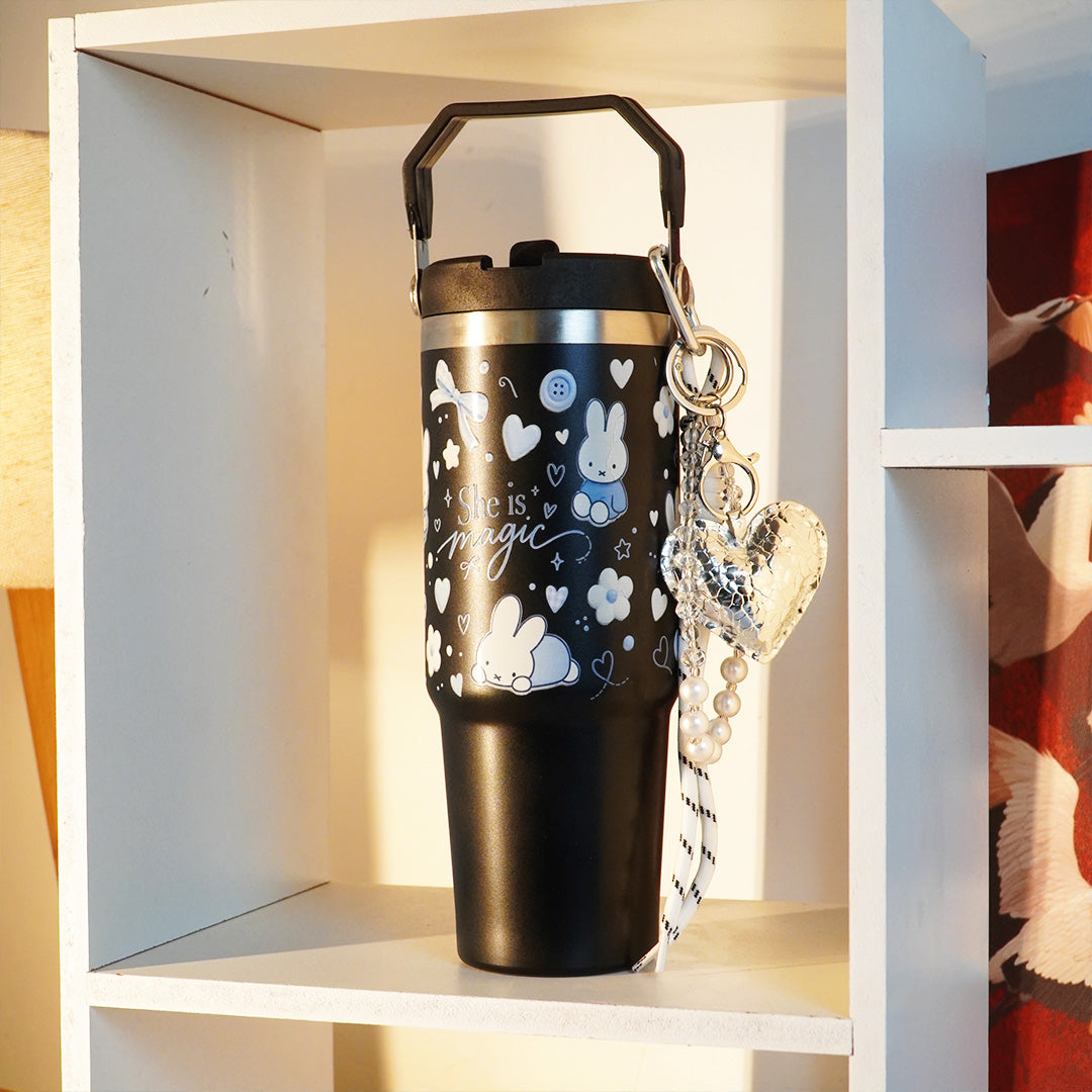 She Is Magic Printed Tumbler with Handle & Straw | Reusable Travel Cup | Stylish Everyday Drinkware
