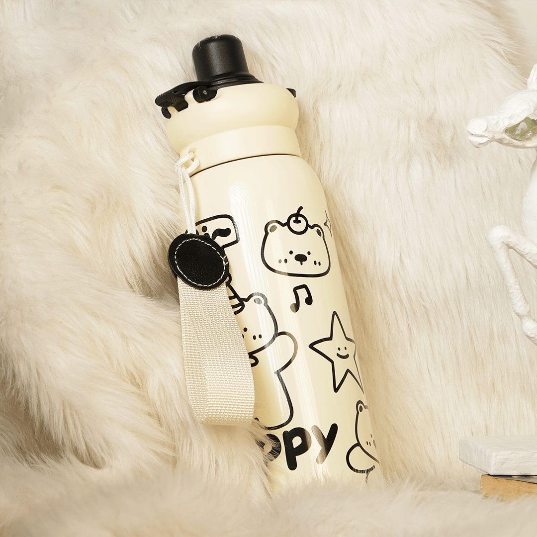 Happy Bear Stainless Steel Water Bottle - Memories InsiteHAPPY BLACK BEAR SHIPPER BOTTLE - 650 ML