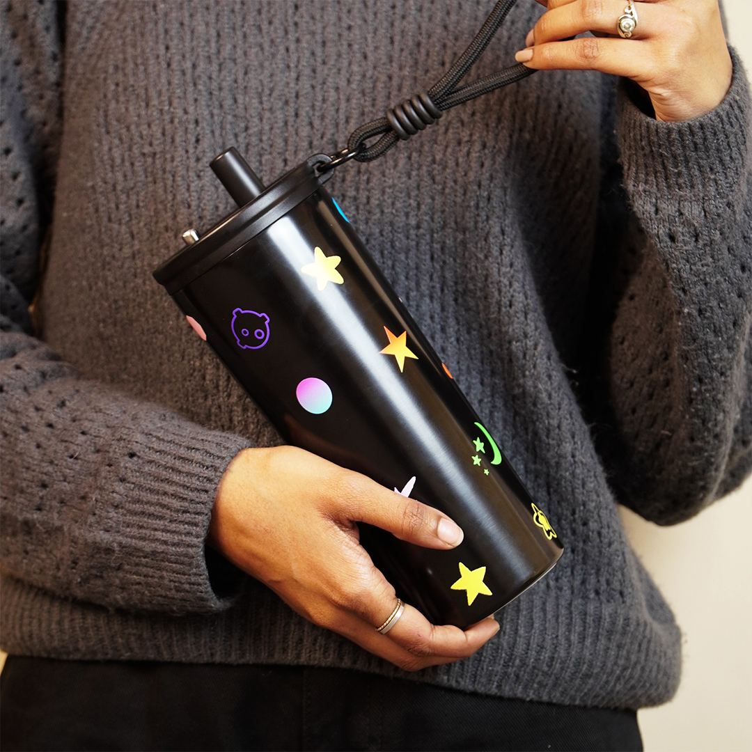 Galaxy Theme Stainless Steel Sipper Bottle with Straw