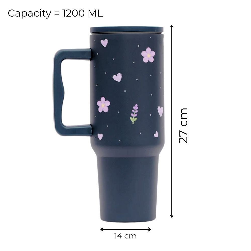Purple Floral 40 OZ Tumbler with Handle & Leakproof Lid |