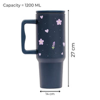 Purple Floral 40 OZ Tumbler with Handle & Leakproof Lid |