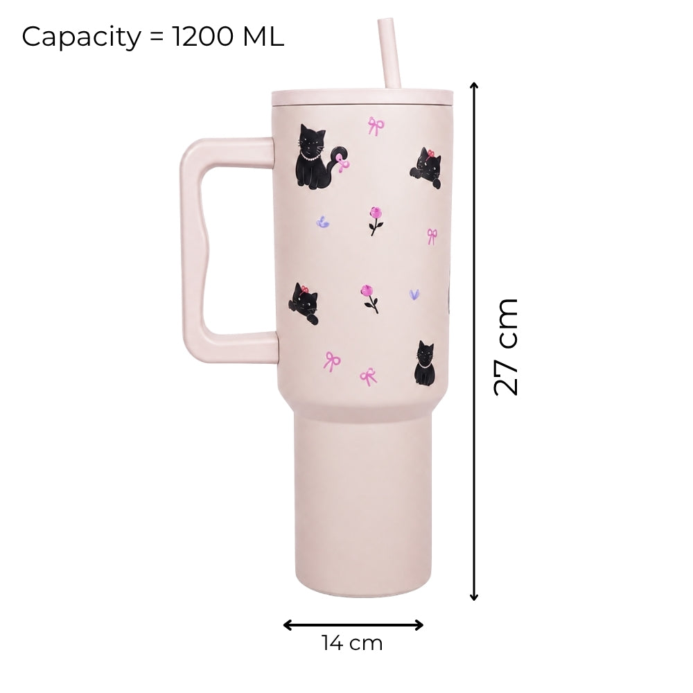 Cute Black Cat Travel Tumbler with Straw & Handle