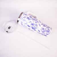 Blue Botanical  Stainless Steel in BLUE Travel Tumbler