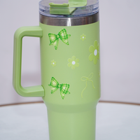 Cute Floral Green Bow Stainless Steel Tumbler