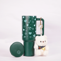 Green Heart Print Tumbler with Straw & Handle