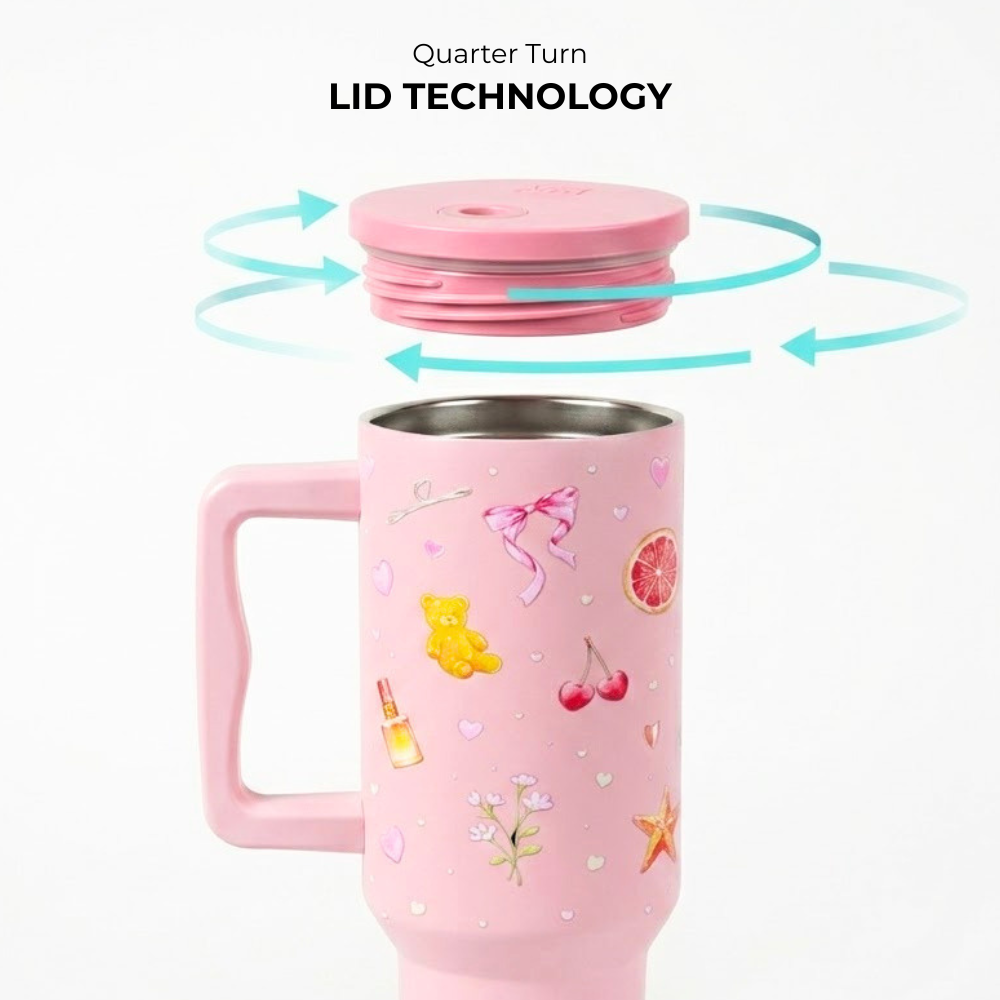 Blush Pop Aesthetic Tumbler with Handle, Straw & Spill-Proof Lid