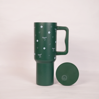 Deep Forest Green Floral & Bow Tumbler with Ergonomic Handle