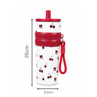 Cherry Print Stainless Steel Insulated Tumbler with Straw & Carry Loop
