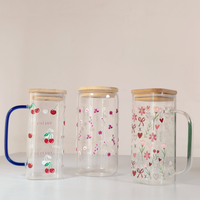 Blossom Heart Glass Tumbler with Handle, Bamboo Lid & Straw – Floral & Romantic Design
