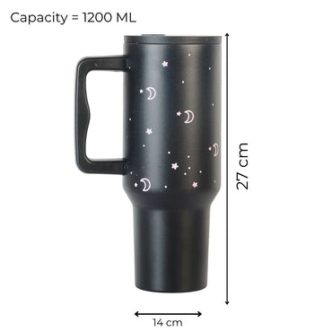 Moon & Stars Stainless Steel Tumbler with Handle | 40oz Insulated Travel Mug