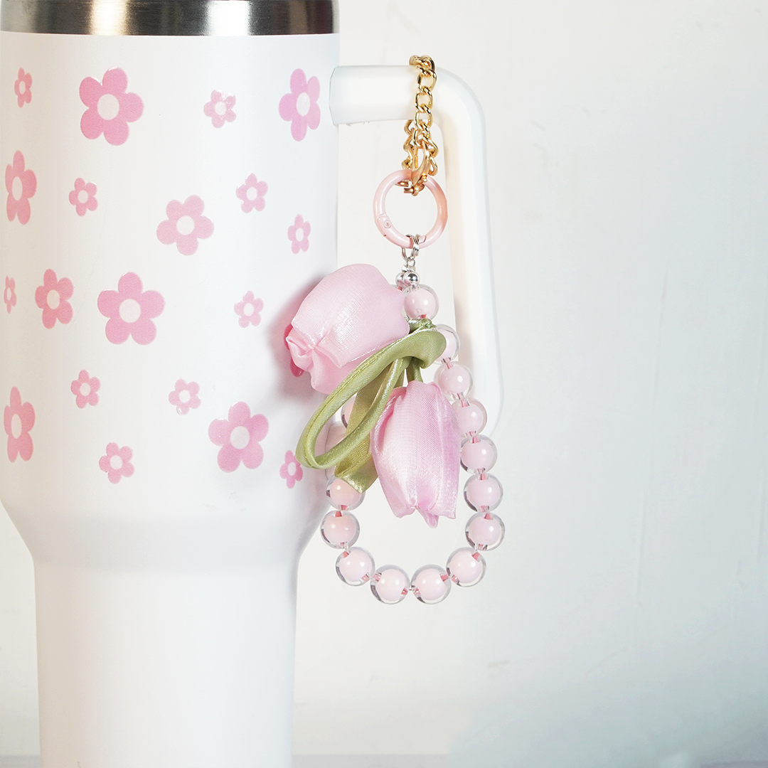 Pink Daisy Stainless Steel Tumbler with Charm | 1.2L Insulated Travel Mug