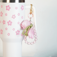 Pink Daisy Stainless Steel Tumbler with Charm | 1.2L Insulated Travel Mug
