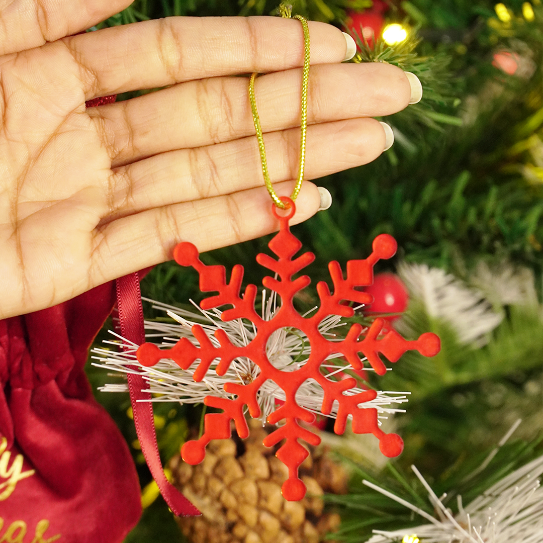 Red Snowflake Christmas Tree Hanging Ornaments - Set of 6