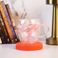 Blossom Glass Mug – Elegant Floral Double-Wall Tea & Coffee Cup